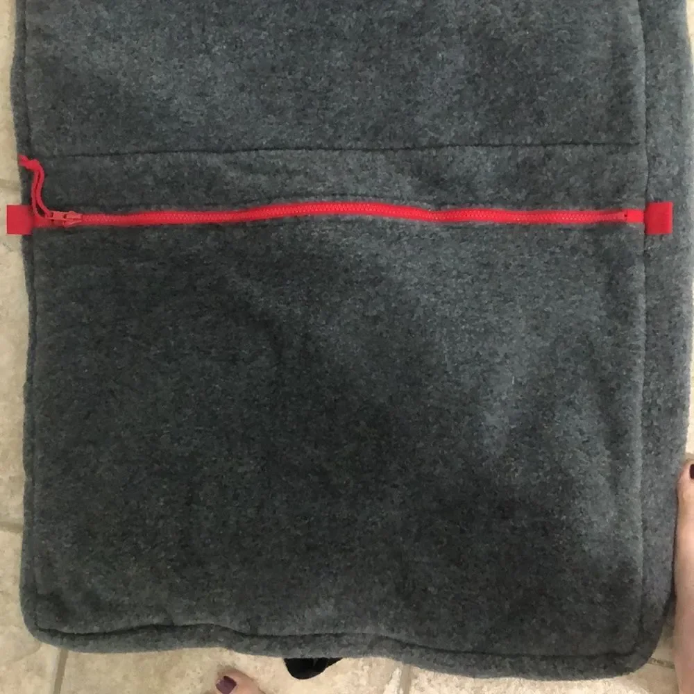 Fully lined suit bag soft gray fleece w/red zipper